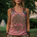Celtic Tree Of Life & Pink Ribbon Embroidered Linen Tank