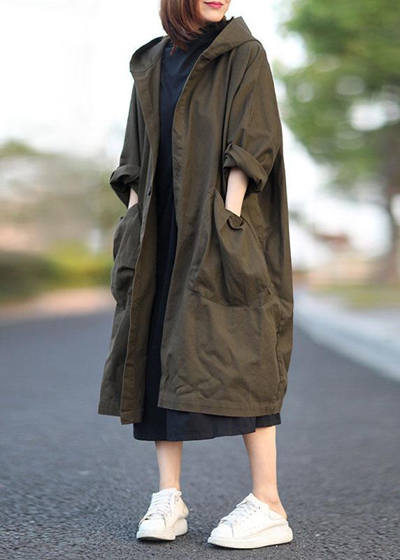 Unique Green Button Pockets Patchwork Fall Hoodies Outwear Long Sleeve