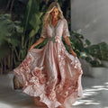 Women's Vacation Rose Floral Print Short Sleeve Dress elevenforest