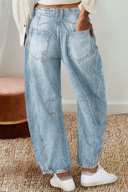 Distressed Contrast Mid Waist Denim Jeans