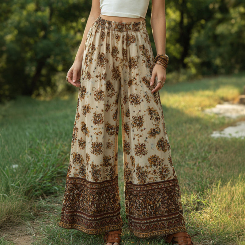Women's Retro Bohemian Floral Patchwork Linen Trousers elevenforest