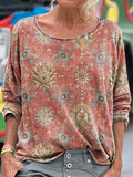 Women's Retro Ethnic Pattern Print Crew Neck Casual Top