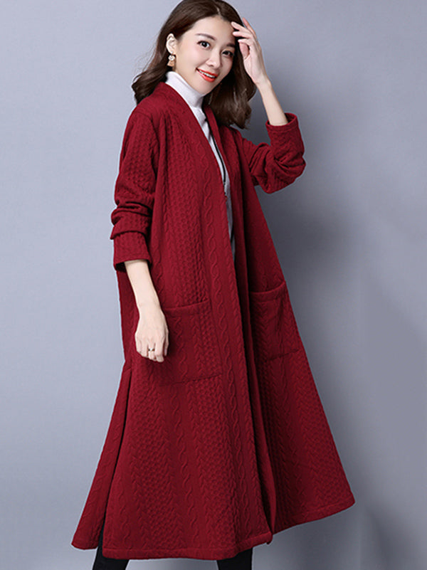 Red&black Knitting Loose Cardigan Outerwear