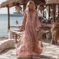 Women's Bohemian Style Rose Long-sleeved V-neck Dress elevenforest