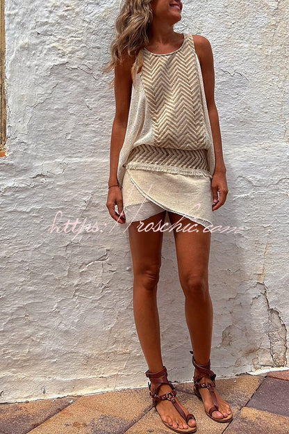 Isla Linen Blend Print Knit Panel Loose Tank