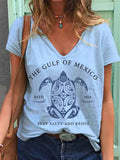 Comstylish Women's Gulf Of Mexico Print V Neck T-shirt