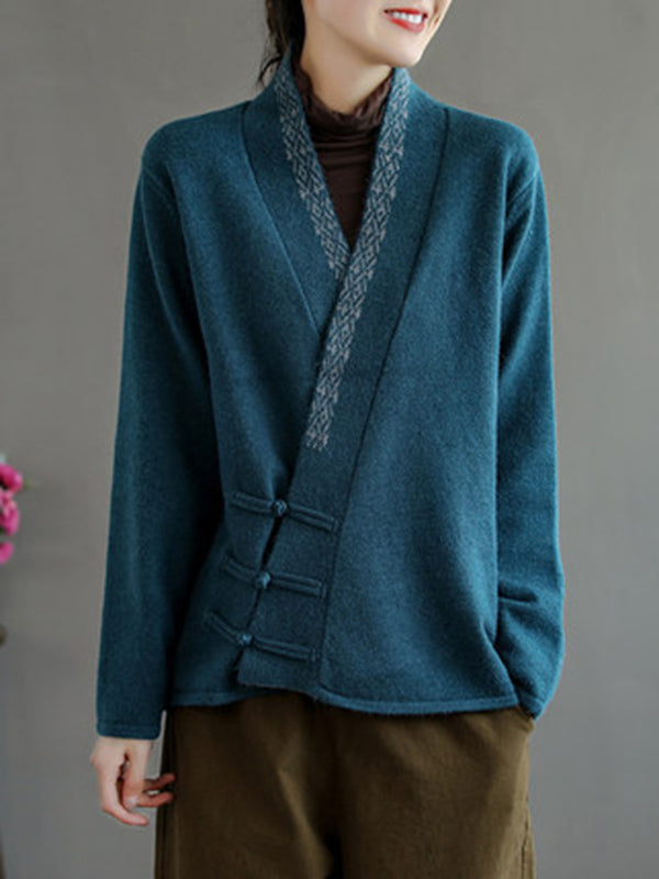 Color Embroidered Wool Blend Cardigan Top