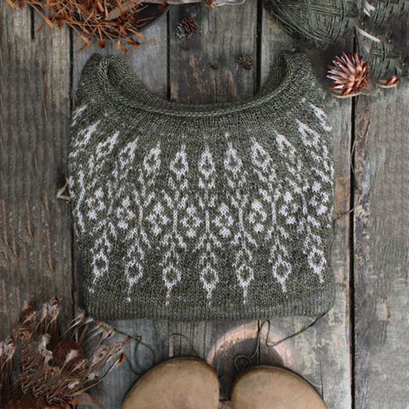 Vintage Icelandic Tribal Pattern Printed Round Neck Knit Sweater elevenforest