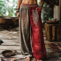 Vintage Bohemian Floral Ethnic Totem Art Printed Cotton Linen Wide Leg Pants elevenforest