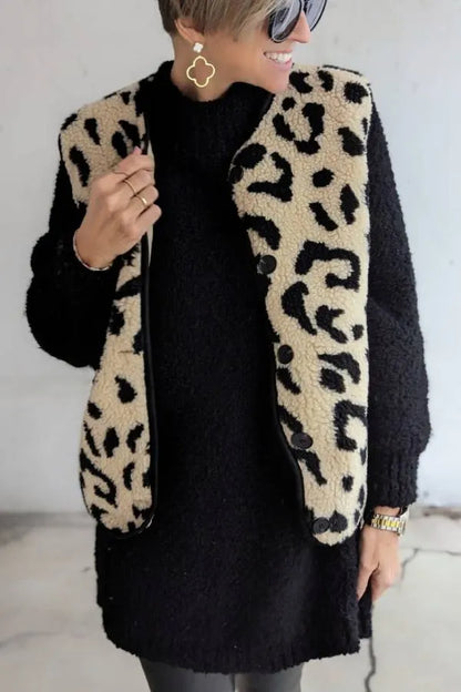 Leopard Print Front Opening Autumn and Winter Vest Jacket