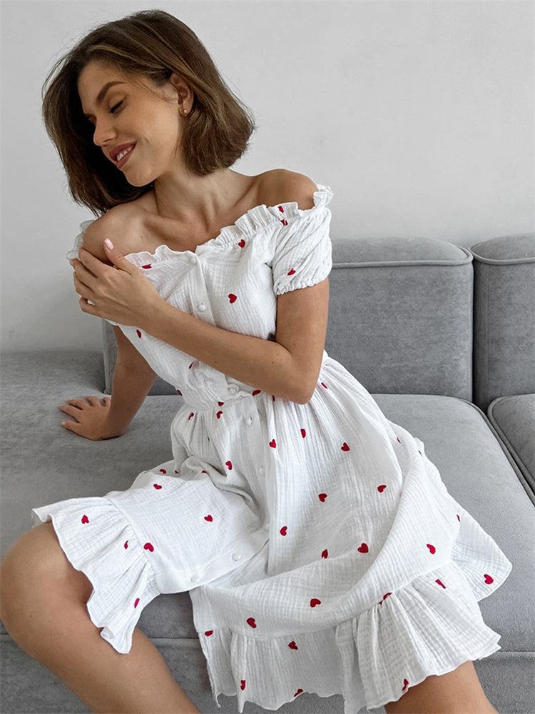 Tossy Ruffled Printed Patchwork Mini Dress for Off-shoulder High Waist Gown Party Dress Summer Dress