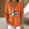 Comstylish Women's Lovely Autumn Dog Art Print Casual Pullover Sweater