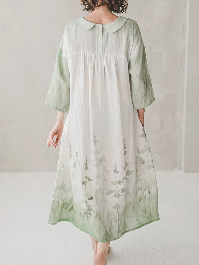 Women's Ombre Forest Print Linen Dress