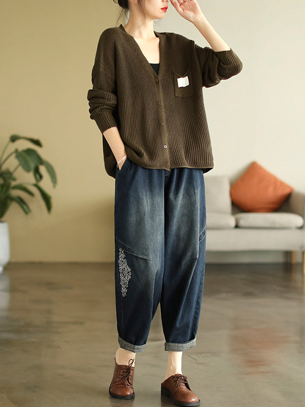 6 Colors Urban Split-joint Color V-neck Cardigan Top