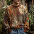 Men's Round-necked Sweater With Plant And Flower Patterns elevenforest