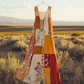 Boho Vintage Patchwork V Neck Flowy Linen Dress elevenforest