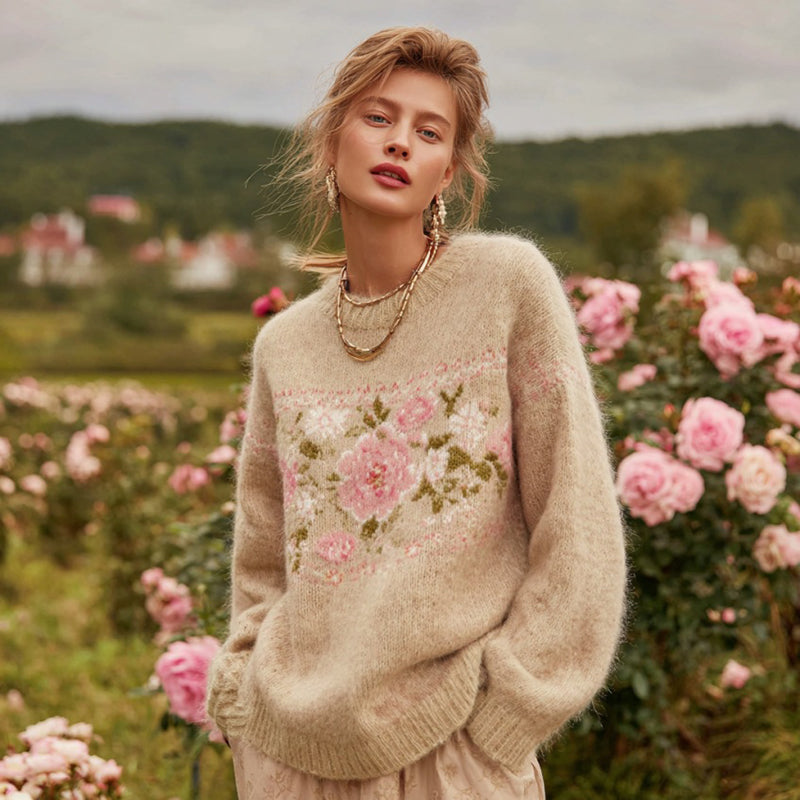 Women's Vintage Pink Rose Cozy Sweatshirt elevenforest