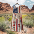 Vintage Independence Day American Flag Patch Floral & Paisley Art Linen Tank Dress elevenforest