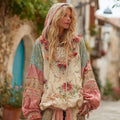 Love & Health Collection Classic Floral Patchwork Art Linen Long Sleeve Hoodie elevenforest