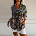 Women's Hippie Pattern Art Print Casual Cotton Shirt