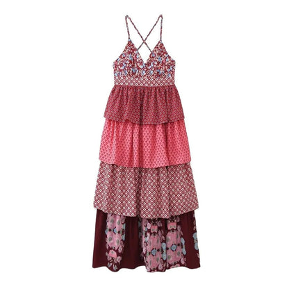 Ann Printed Crossover Strap Maxi Dress