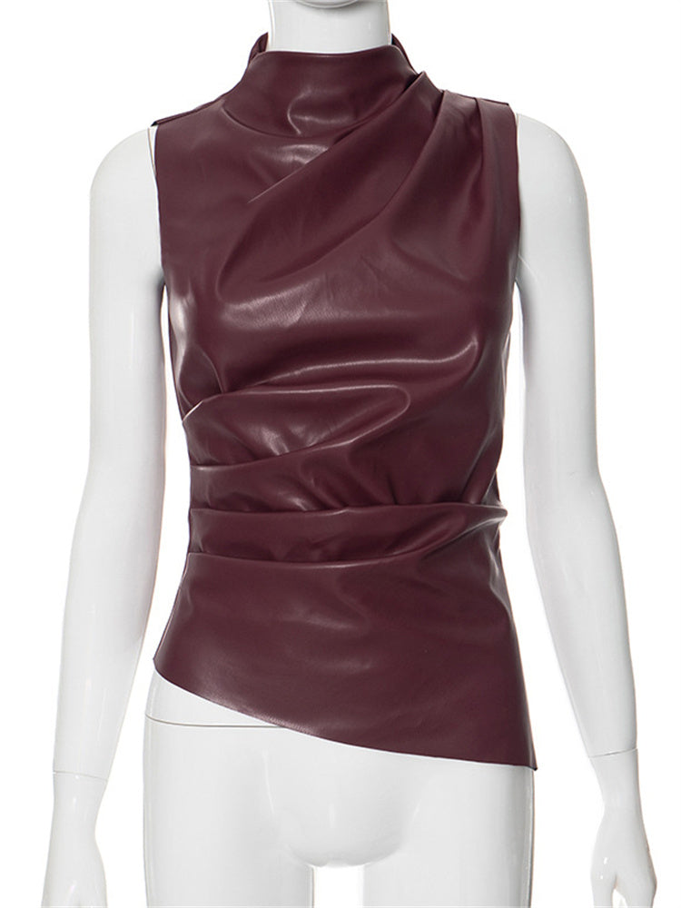 Tossy Pu Leather Tank Top – Sleeveless Slim High Waist Crop Top