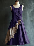 Retro Elegant Lace Patchwork Linen Tank Dress elevenforest