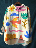 Elegant Watercolor Floral Print Cotton And Linen Shirt