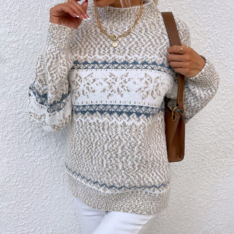 Vintage Jacquard Half Turtleneck Snowflake Sweater elevenforest