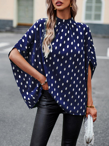 Loose Bandage Polka Dot Round-neck Blouses&shirts Tops