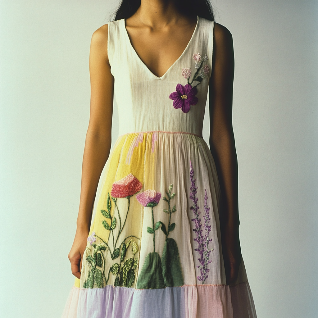 Women's Vintage Flower Embroidery Art Print Cotton And Linen Sleeveless Dress