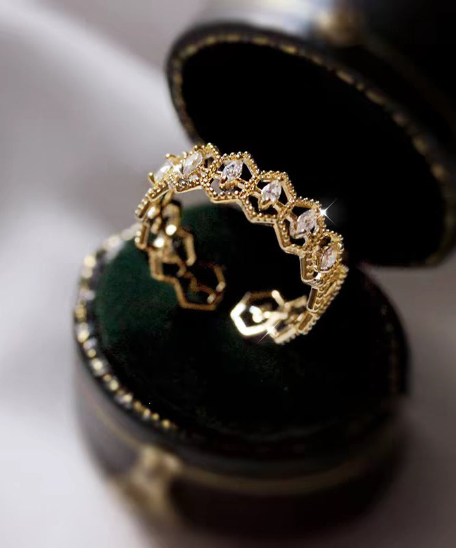 Fine Gold Alloy Zircon Lace Hollow Out Open Rings