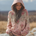 Vintage Boho Roses Embroidered Cozy Knit Hooded Sweater elevenforest