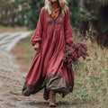 Retro Boho Linen Ethnic Loose Maxi Dress elevenforest
