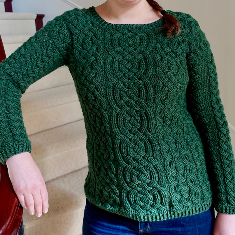 Women's Emerald Isle Braided Cable Crochet  Irish Celtic Knotted Jacquard  Aran Sweater elevenforest