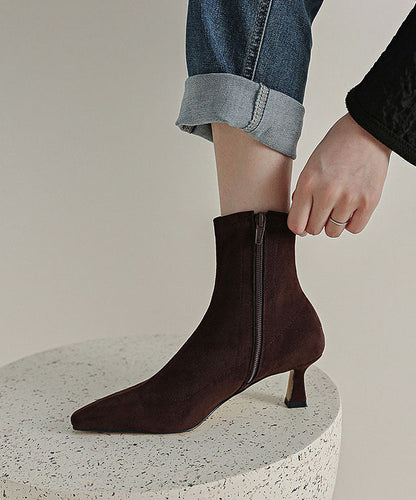 Black Suede Stiletto Boots Pointed Toe Zippered