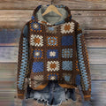 Vintage Afghan Blanket Print Hooded Sweater elevenforest