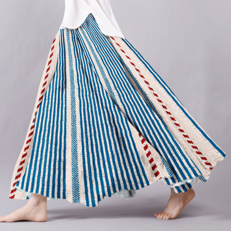Vintage Bohemian Colorful Striped Linen Skirt elevenforest
