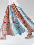 Floral Embroidered Transgender Colorblock Flowy Linen Wide Skirt elevenforest
