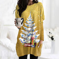 Comstylish Vintage Gold Christmas Tree Printed Women's Maxi Dress