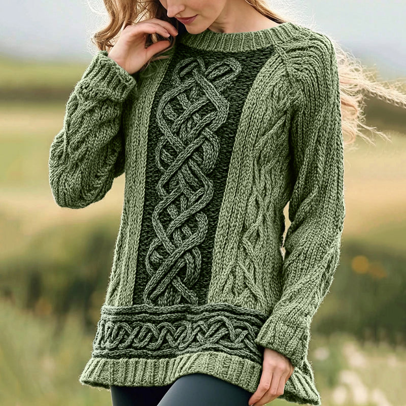 Women's Irish Celtic Knot Jacquard Crew Neck Sweater elevenforest
