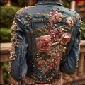 Bohemian Style Rose Embroidery Women's Retro Casual Denim Jacket elevenforest