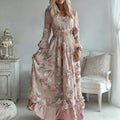 Women's Rose Embroidered Comfortable Linen Maxi Dress elevenforest
