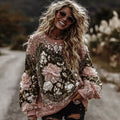 Women's Vintage Romantic White Rose Embroidery Art Long Sleeve Round-neck Sweater elevenforest