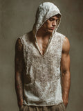 Men's Floral Lace Embroidered Hooded Linen Tank elevenforest