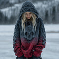 Women's Vintage Viking Tribal Celtic Skull Gradient Hooded Sweater elevenforest