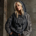 Helloween Skull And Celtic Knot Patchwork Inspired Bohemian Washed Hoodie elevenforest