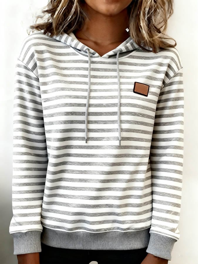 Women's Casual Striped Print Pullover Sweatshirt 
