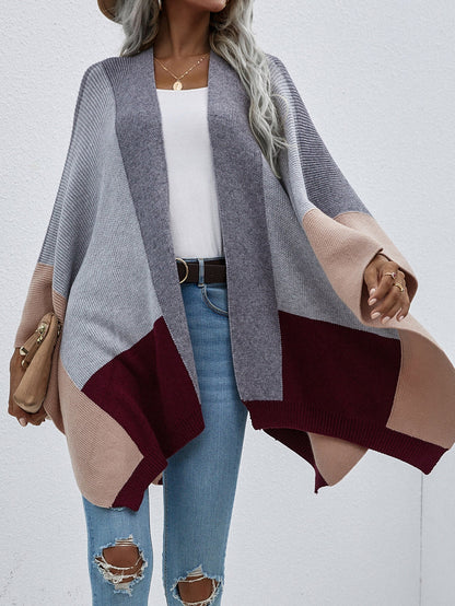 Autumn Winter Office Plaid Loose Knitted Cardigan Coat Sweater