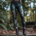 Women's Retro Skull Rose Pattern Leather Casual Leggings elevenforest